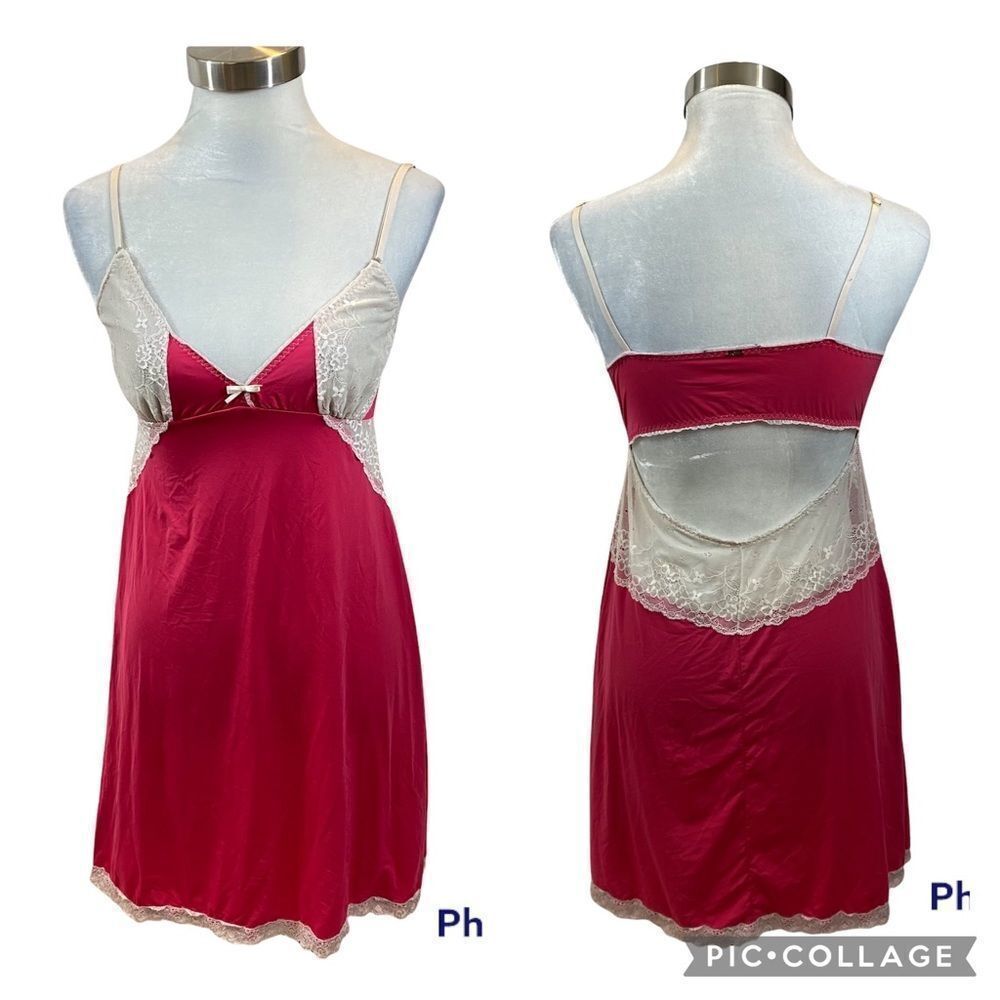 Hope Brand Pink and Ivory Open Back Mini Length Nightgown Lingerie Medium‎